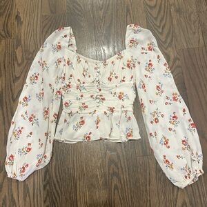 Reformation cooper floral long sleeve puff sleeve top